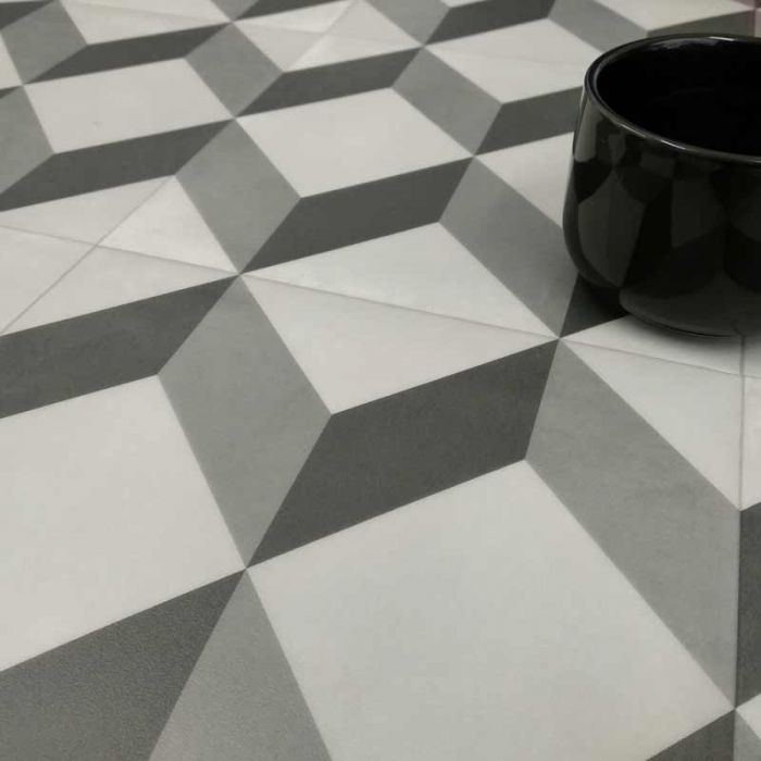 Rhinofloor Contemporary Tiles Cube Tile Black 150 Vinyl Flooring
