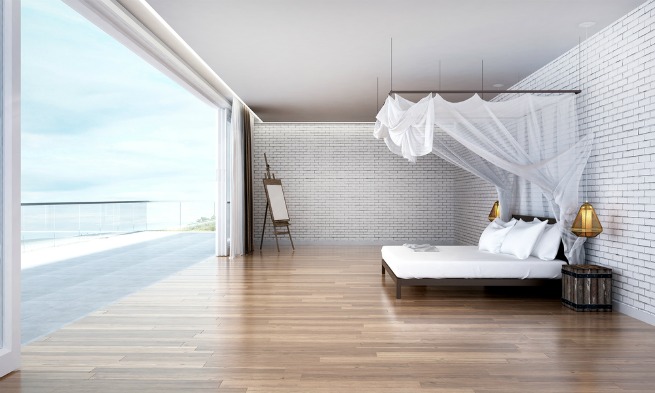 image of bedroom with wooden floor